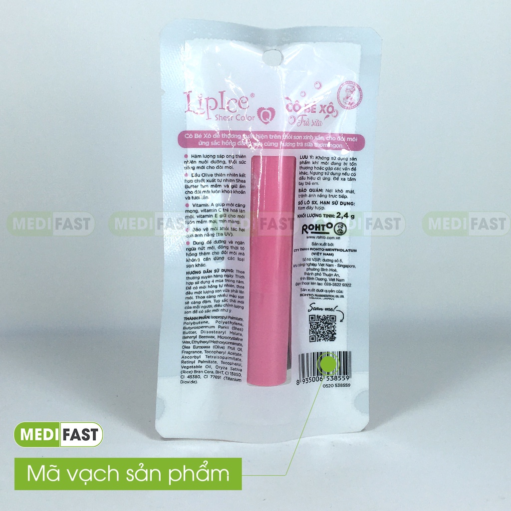 Son dưỡng môi Lipice Sheer Color tuýp 2.4g làm hồng môi tự nhiên hạn chế khô môi bong tróc thành phần dầu olive sáp ong