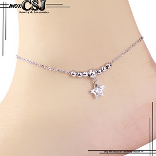 Lắc chân inox nữ CSJ kiểu bi cách điệu ngôi sao may mắn không đen