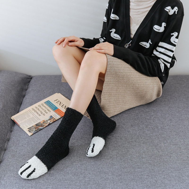 Vớ Bông Dày Mềm Mại Giữ Ấm Mùa Đông In Họa Tiết Chân Mèo Dễ Thương Cho Nữ