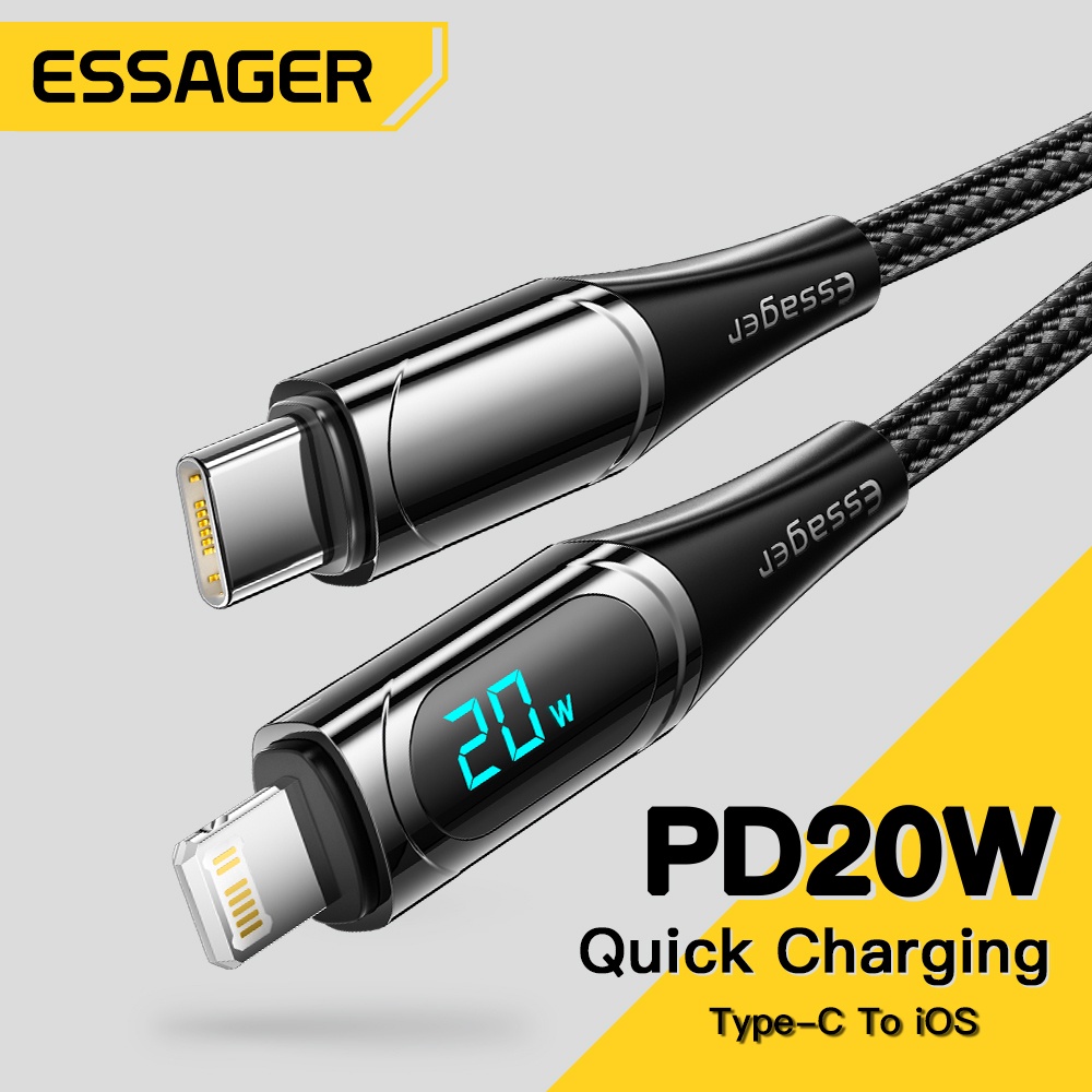 Dây cáp sạc nhanh ESSAGER USB C PD 20W thích hợp cho iPhone 13 12 Pro Max XR 8