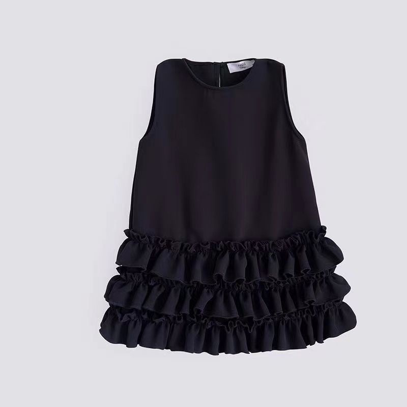 Đầm Công Chúa Không Tay Màu Đen Phối Ren Phong Cách Hepburn Cho Bé Gái