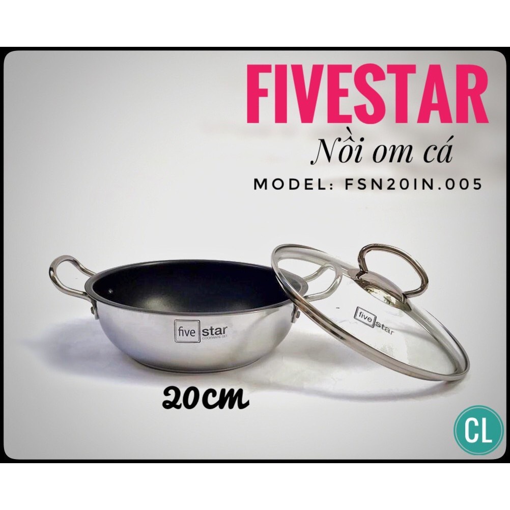 Nồi inox Fivestar,22-20-18cm,3 đáy,chống dính,đun bếp từ-Nồi kho thịt cá,chiên lọc dầu,dẹp,bền,giá rẻ-chính hãng