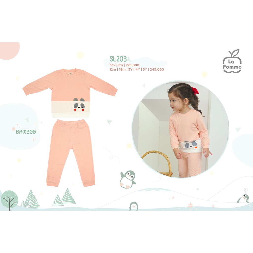 Bộ La Pomme Bamboo dài tay cài vai gấu trúc cao cấp mềm mịn thoáng mát thấm hút tốt cho bé trai bé gái SL203