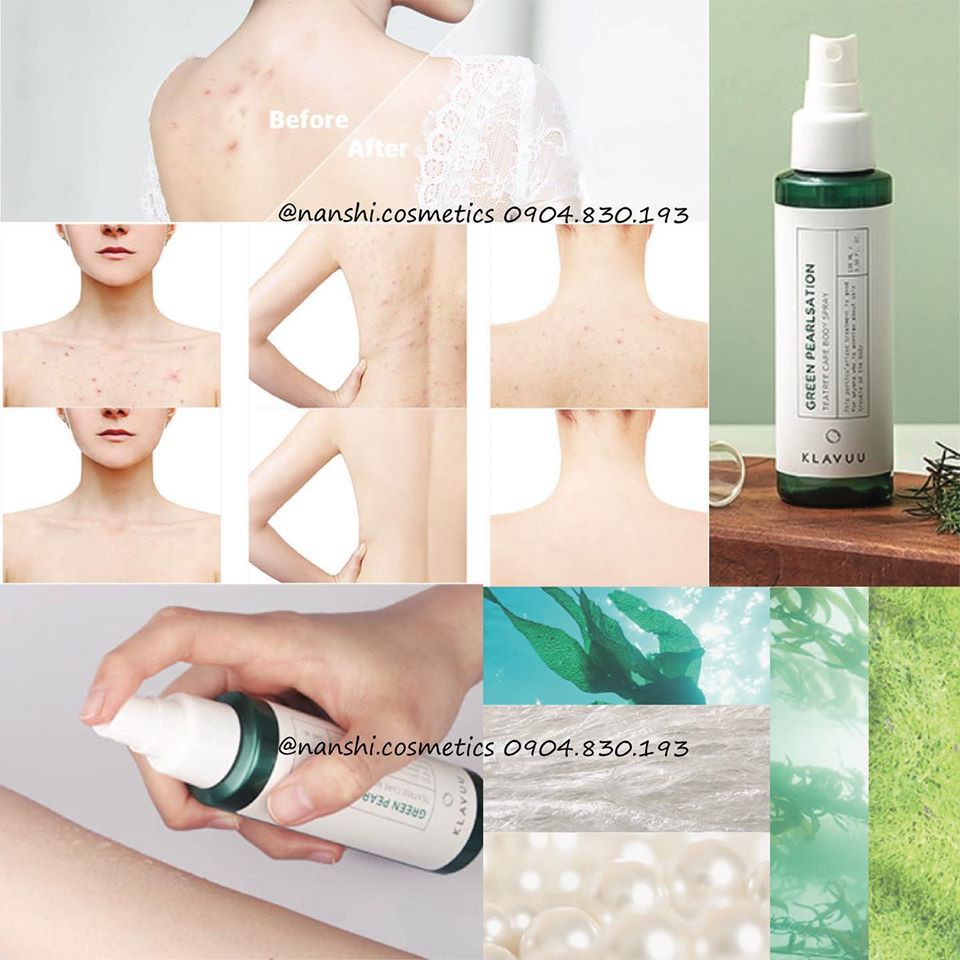 Xịt Mụn Lưng Hương Tràm Trà Klavuu Green Pearlsation Teatree Body Spray 100ml