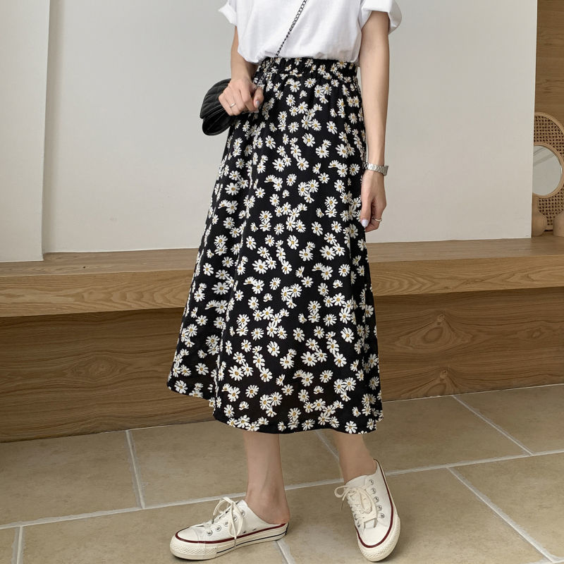 A-Line Skirt Floral Skirt Skirt Women's Summer Mid-Length High Waist Slimming Chiffon  A Fairy Dress D147 | BigBuy360 - bigbuy360.vn
