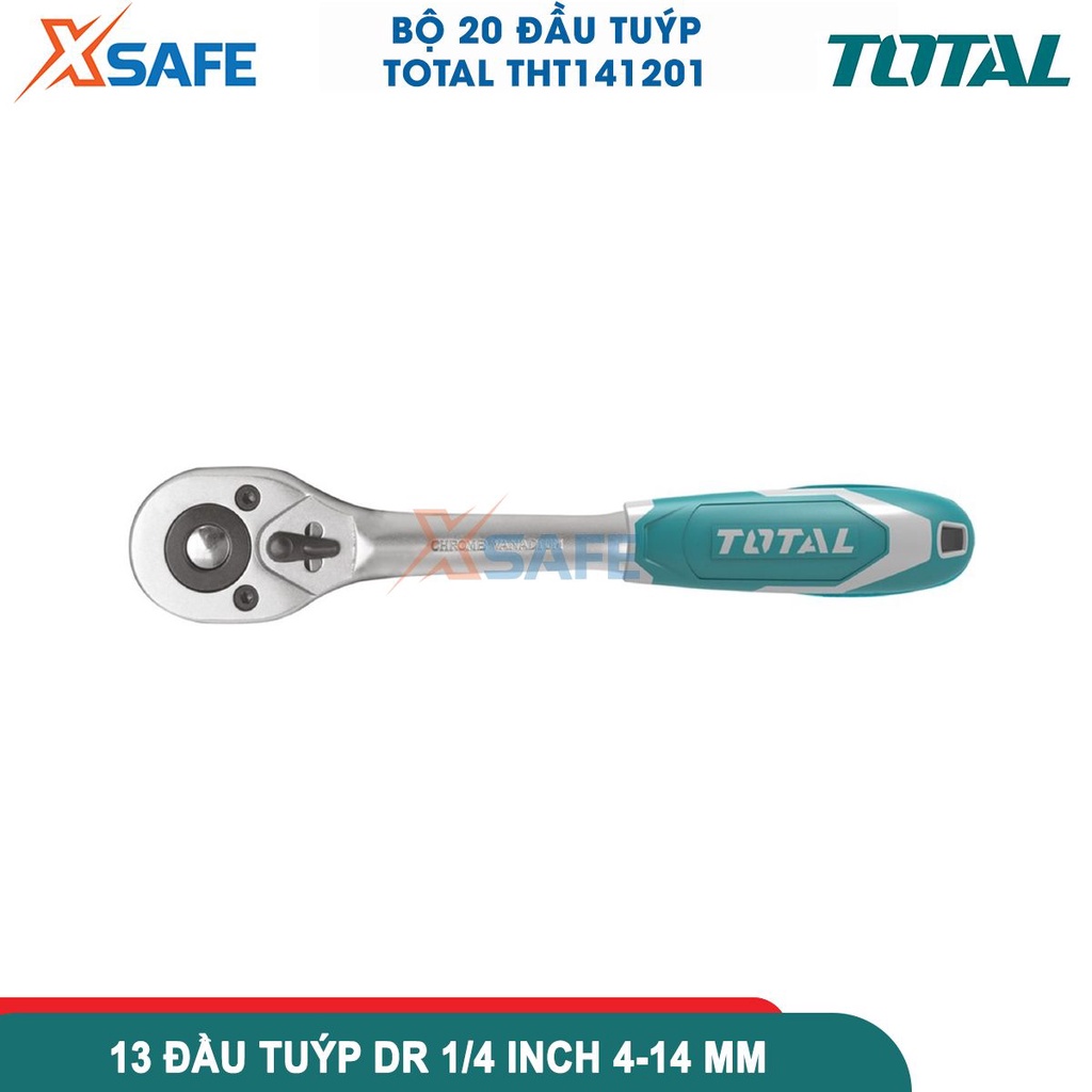 Bộ đầu tuýp 20 chi tiết TOTAL THT141201 | bộ tuýp 1/4'' dùng để mở bu long đai ốc trong việc tháo lắp, sửa chữa - XSAFE