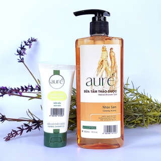 Auré, sữa tắm thảo dược, nhân sâm, chai 300ml ++ tặng dầu gội thảo dược, tuýp 50ml