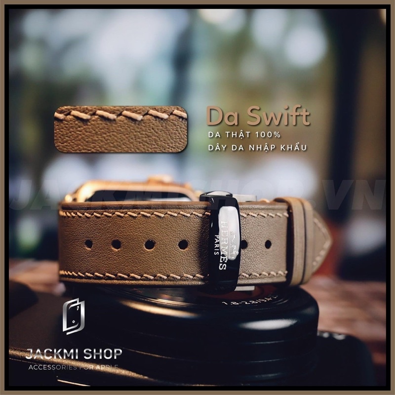 [BẢO HÀNH 1 NĂM] Dây Da BÊ SWIFT may tay thủ công màu Nâu Tây khoá Bướm cho Apple Watch series 1/2/3/4/5/6/7