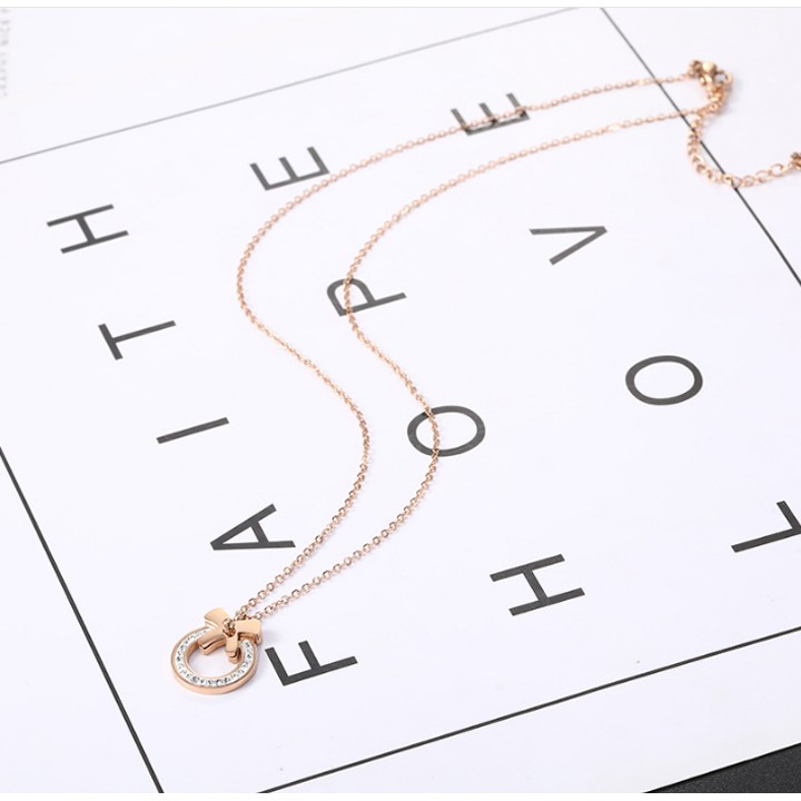 Dây chuyền nữ titan cao cấp hình tròn đính nơ xinh xắn dễ thương, siêu đẹp, bền màu, hợp thời trang
