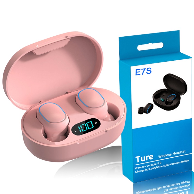 Tai Nghe Nhét Tai bluetooth Không Dây Bán Trong Một Màu Hồng Đen Trắng Xanh Dương Dễ Thương Có Ngăn Sạc Lại Cho Nữ