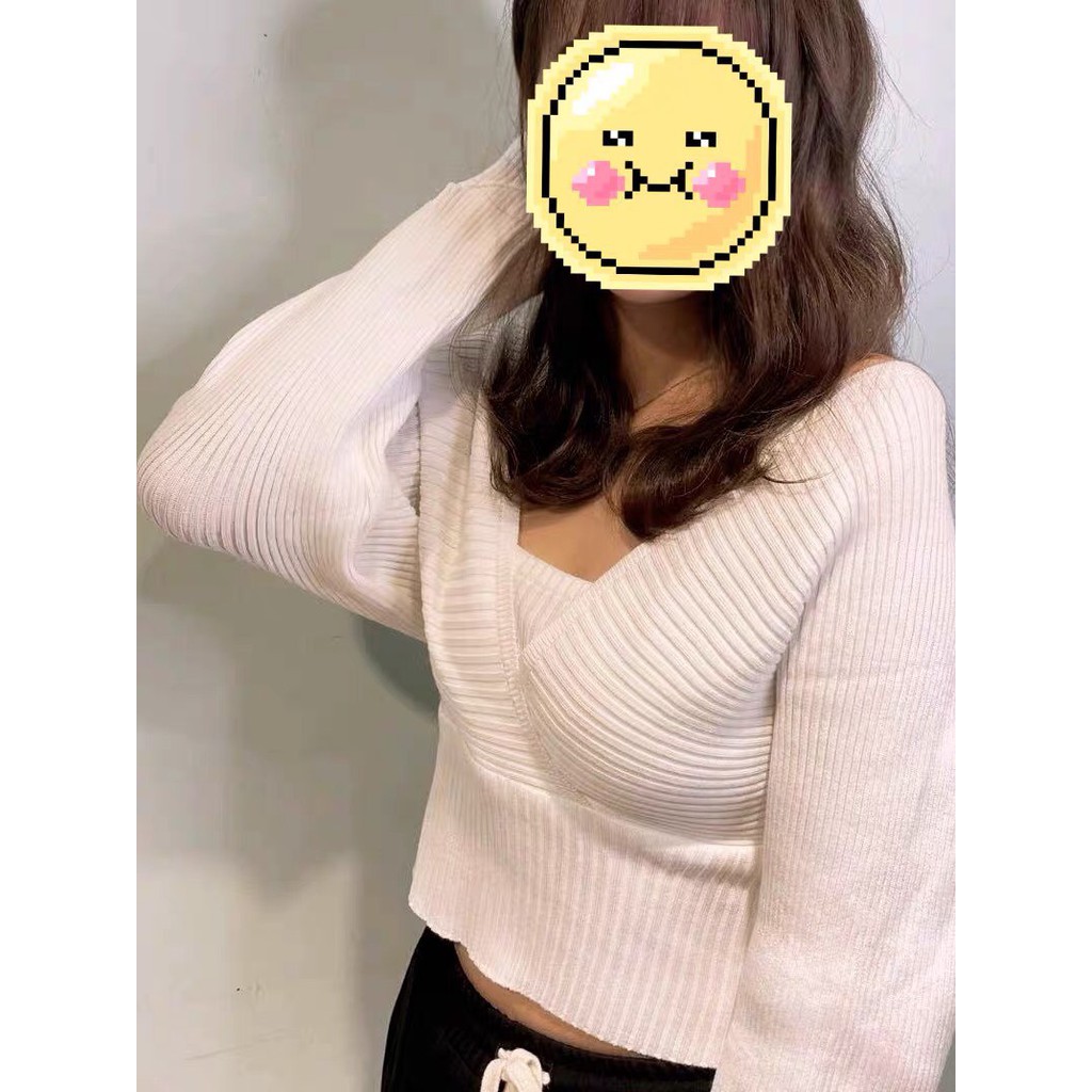 Áo Len Trễ Vai, Kiểu Áo Len Cổ V, Phong Cách Vintage Hàn Quốc, Chất Liệu Len Cao Cấp Co Dãn Tốt | BigBuy360 - bigbuy360.vn