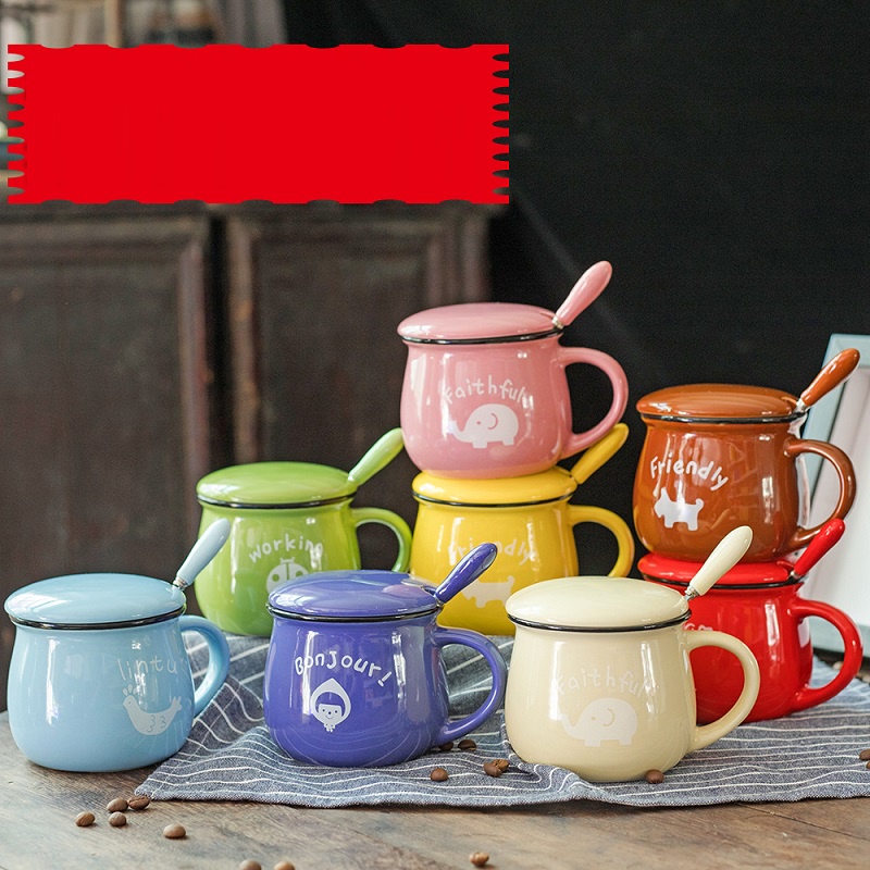 cốc sứ có nắp có thìa cán sứ có in logo ảnh thật , cốc sứ cà phê, trà in logo nhiều màu có nắp và thìa