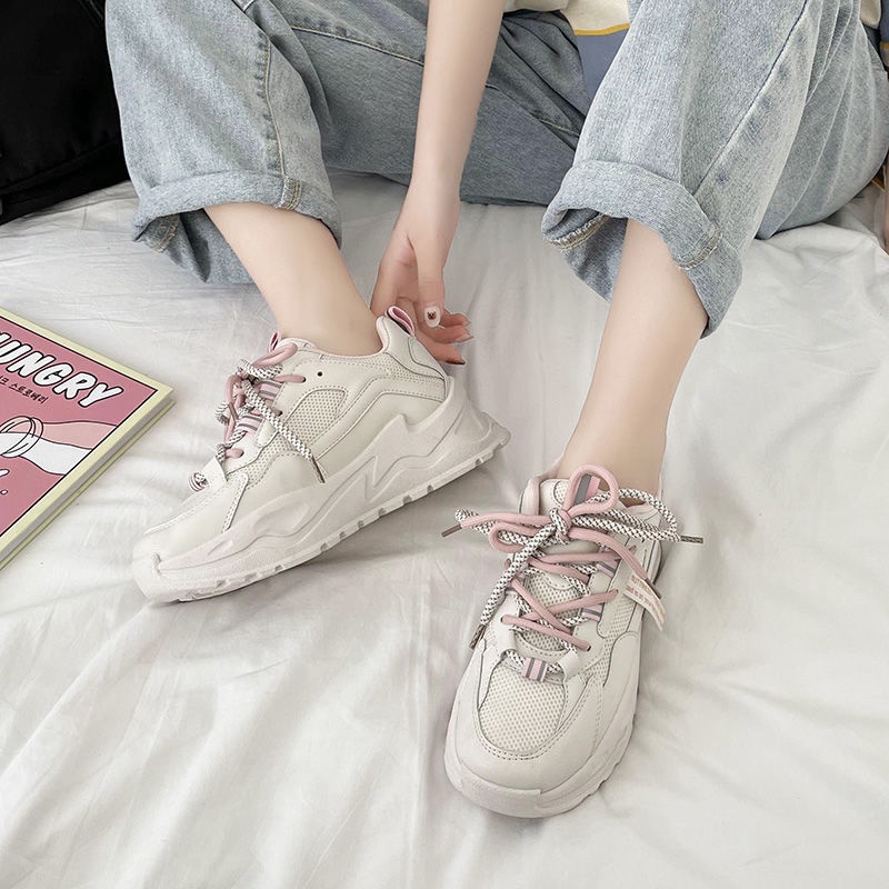 Giày thể thao đế dày phối lưới thoáng khí phong cách harajuku Hàn Quốc hàng mới dành cho bạn nữ 2023