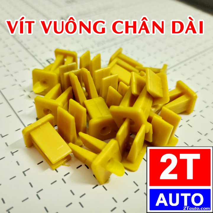 Bộ 10 đinh tán, chốt vít nở vit nhựa vuông 9mm LOẠI CHÂN DÀI chuyên dùng cho xe hơi ô tô - VÀNG:   SKU:324