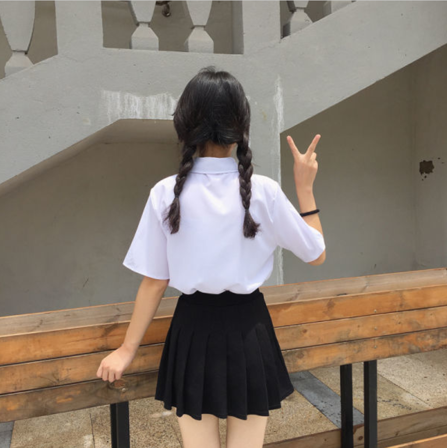 Áo sơ mi/chân váy xếp ly/cà vạt chất liệu cotton thời trang trẻ trung dành cho nữ