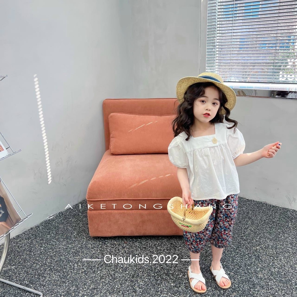 Bộ cộc tay bé gái, bộ quần áo dáng babydoll quần alibaba hoa nhí xinh xắn cho bé