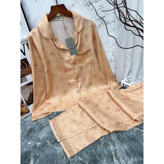 Bộ mặc nhà lụa vân Sam luxury, pijama lụa dài tay cao cấp