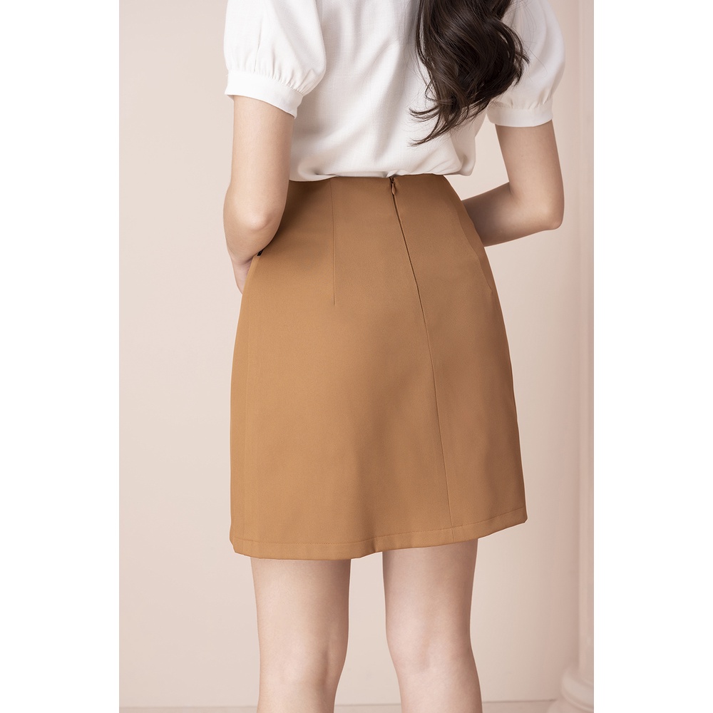 Chân Váy Mini Chữ A Đính Cúc Trước LUPERI Thiết Kế hai lớp lưng cao vải tuyết mưa LFCV5107