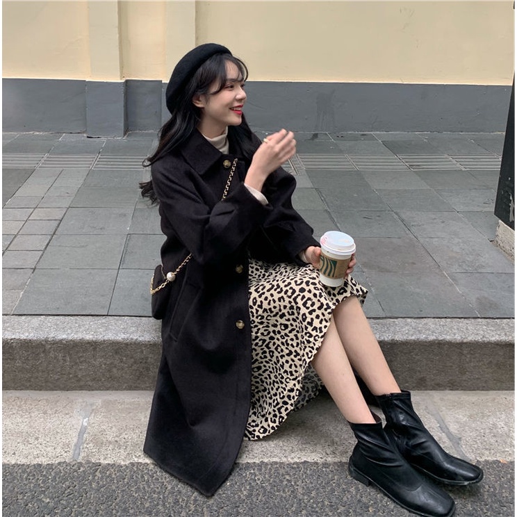 Áo khoác len dài trung bình cài nút thời trang thu đông dành cho nữ 2021