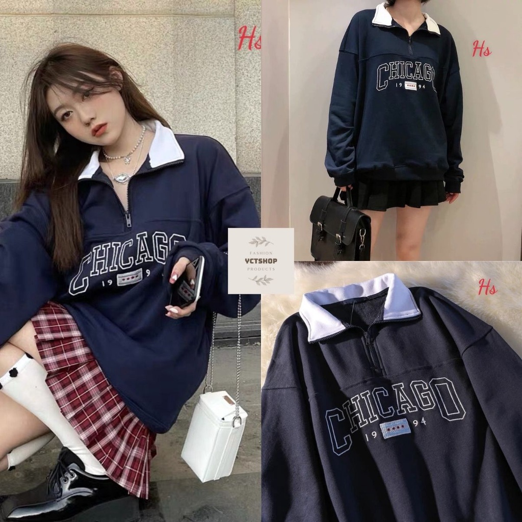 Áo sweater mix khóa cổ hàng loại 1 YCTSHOP 000681