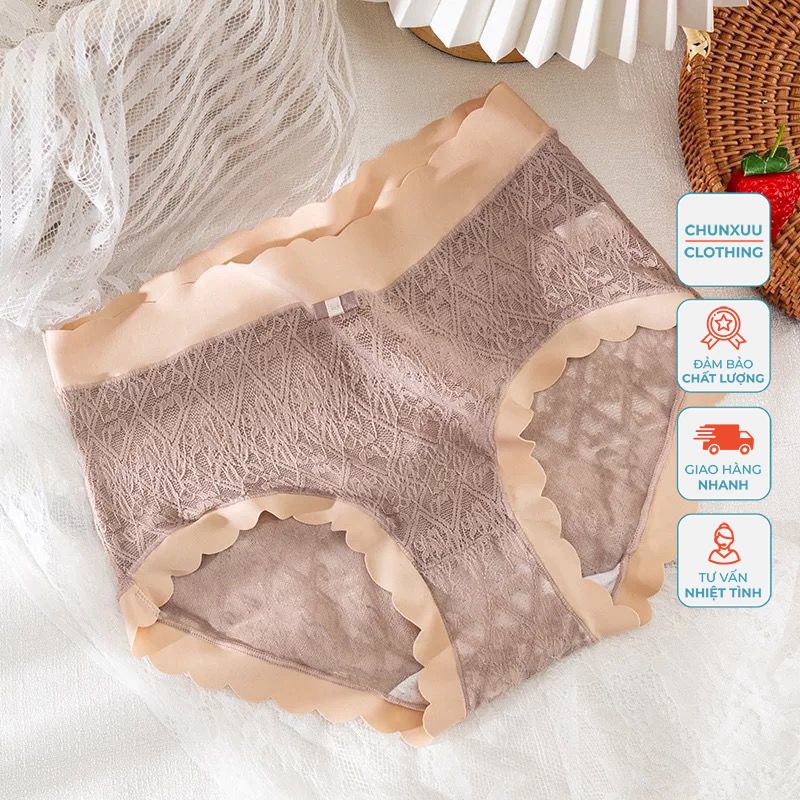 Quần lót nữ CHUNXUU ren gấm cao cấp sọc chéo tiểu thư phối viền su thông thoáng - QC103