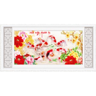 Tranh thêu chữ thập CỬU NGƯ QUẦN HỘI 125x61cm chưa thêu