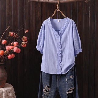 Áo sơ mi tay lửng nút ren Bigsize