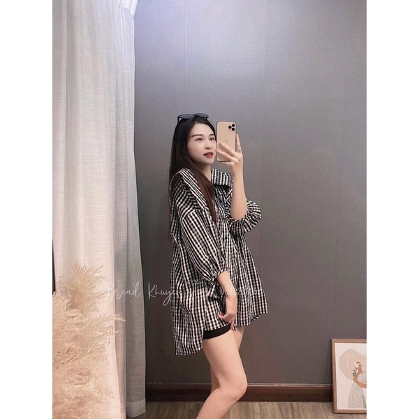 Áo sơ mi kẻ chun ngực đuôi tôm(dáng dài)