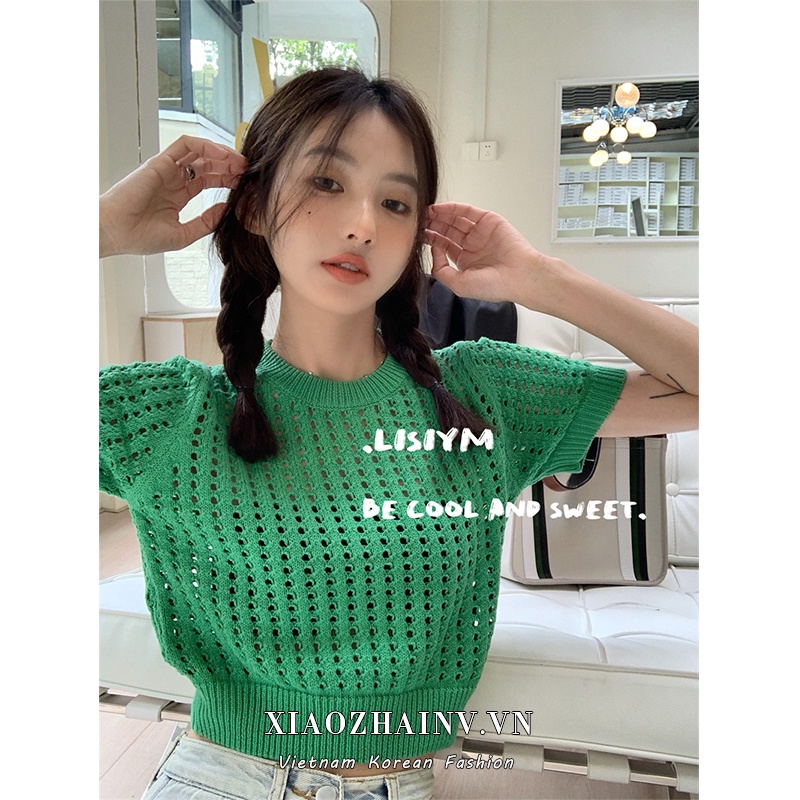 Xiaozhainv Áo Croptop Dệt Kim Thiết Kế Khoét Lỗ Thời Trang Mùa Hè Quyến Rũ Cho Nữ