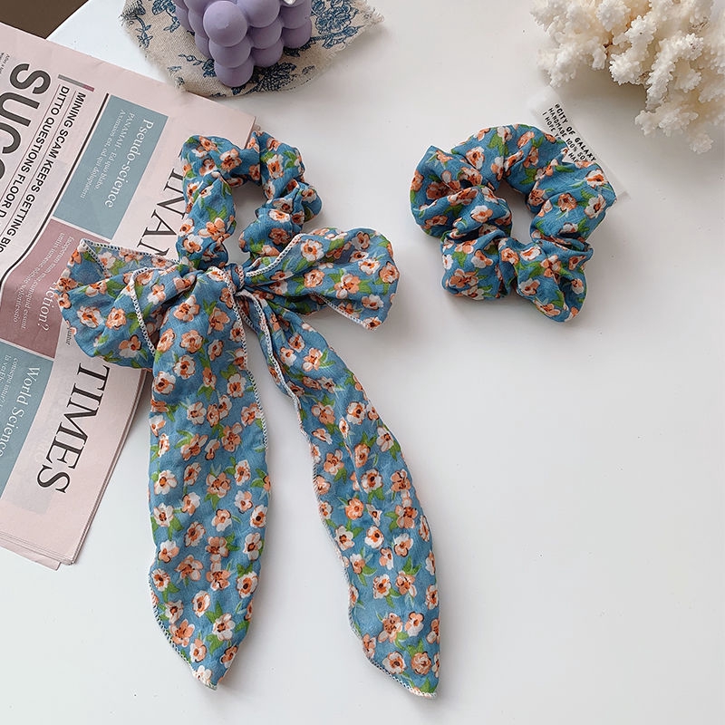 Dây buộc tóc vải in họa tiết hoa phong cách vintage đơn giản