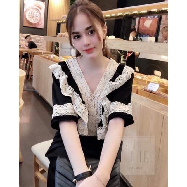 Váy bầu sang chảnh chất lụa phối ren tiểu thư V229