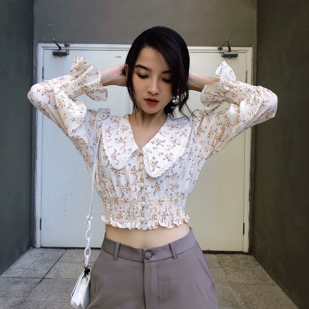 [ 26Studio ] Áo croptop hoa nhí bo eo Viva top