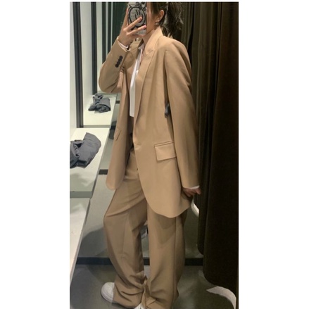 SET ÁO BLAZER VÀ QUẦN SUÔNG DÀI NÂU ZARA XUẤT XỊN