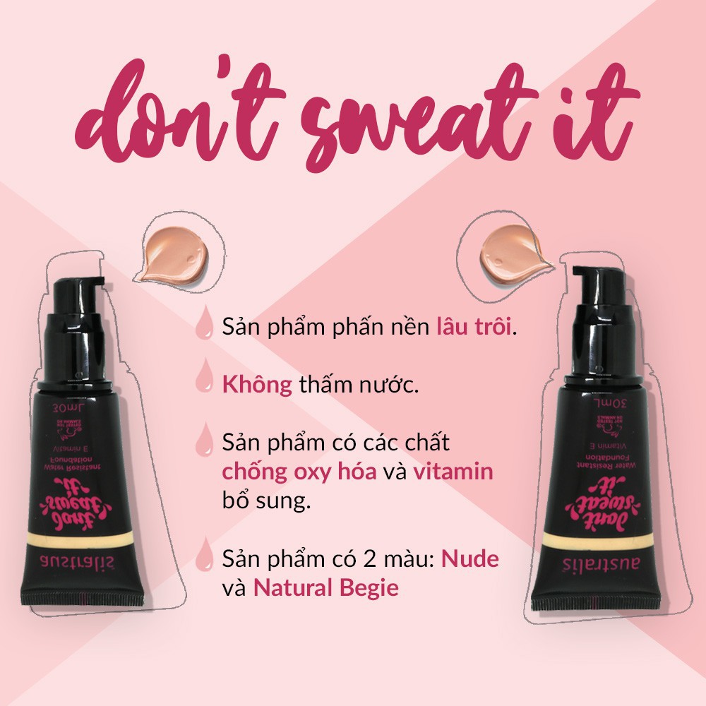 [FreeShip] KEM NỀN KHÁNG NƯỚC MỎNG MỊN LÂU TRÔI- Don't Sweat It Foundation 30ml- AUSTRALIS