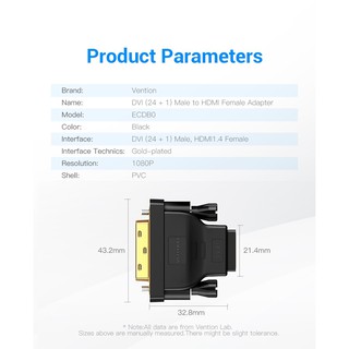 [DVI 24+1 to HDMI] Đầu chuyển cổng DVI Vention ECDB0