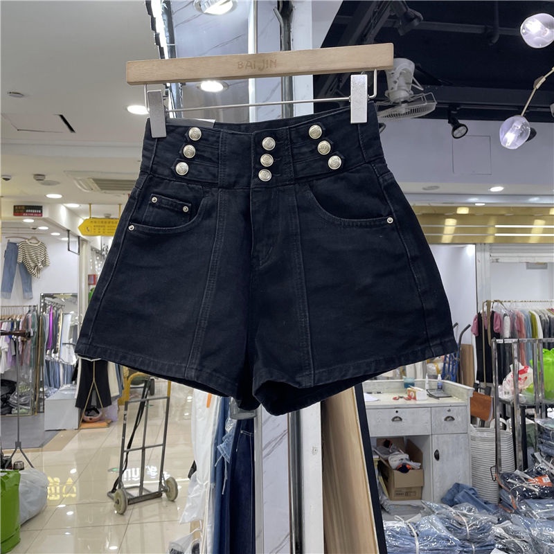 High waist, slim, fat MM denim shorts girls summer 2022 Korean version of the new a-shaped wide-leg hot pants