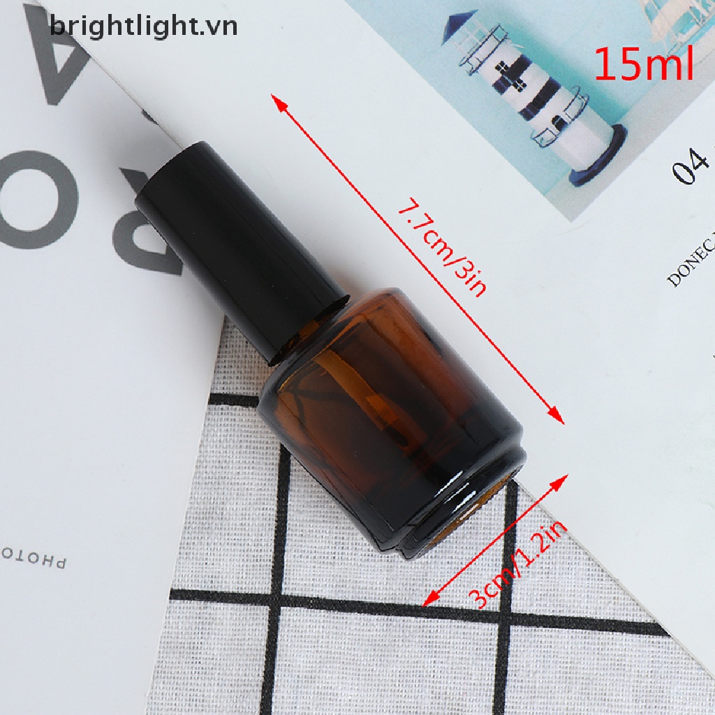 [Hàng mới về] Lọ sơn móng tay bằng thủy tinh màu nâu 15ml kèm cọ vệ sinh