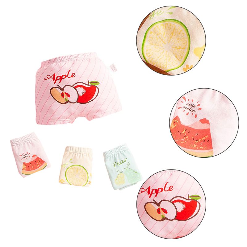 Bộ 4 Quần Lót Boxer Cotton In Họa Tiết Trái Cây Hoạt Hình Cho Bé Trai Gái