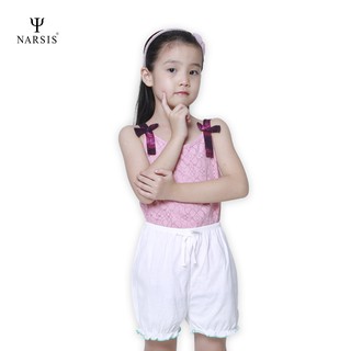 Quần Short bé gái hiệu NARSIS chất Cotton màu trắng phối chỉ xanh
