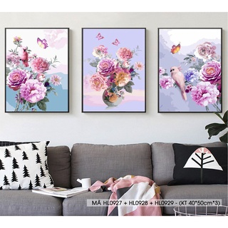 Loại khung dày 2.5m Tranh sơn dầu số hóa Hoa mẫu đơn nhẹ nhàng size 40x50 đã căng khung và đầy đủ phụ kiện