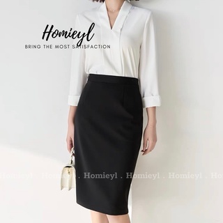 Chân váy bút chì dài công sở cạp cao Homieyl cao cấp, chân váy lưng cao dài qua gối màu đen chất vải đẹp