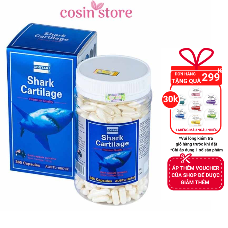 Viên Uống Sụn cá mập Costar Blue Shark Cartilage 750mg 365 viên Hỗ Trợ Xương Khớp