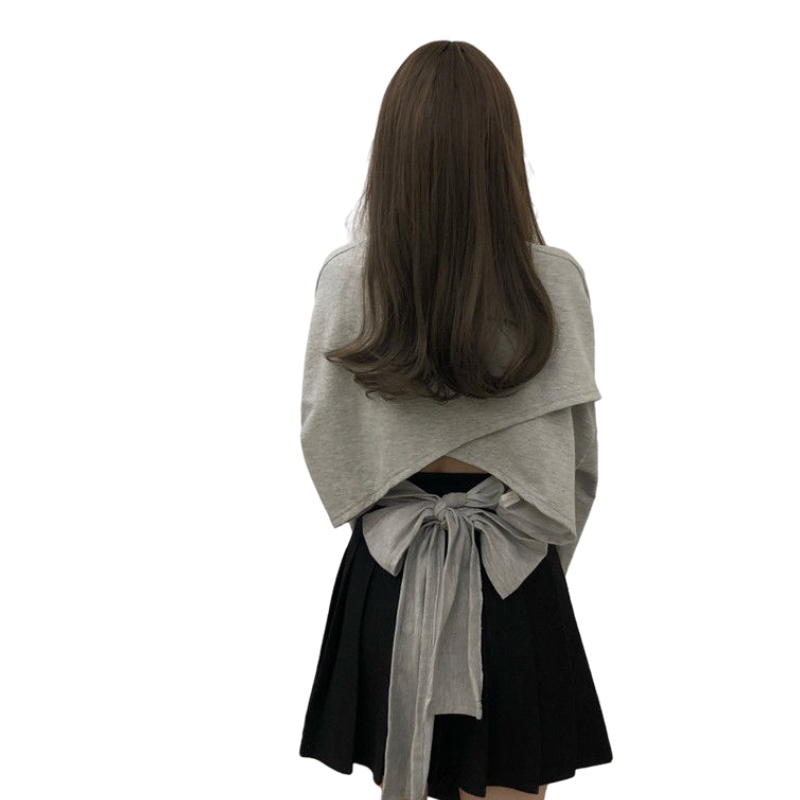 Áo sweater tay dài dáng rộng phối dây buộc phong cách Hàn Quốc thời trang cho nữ