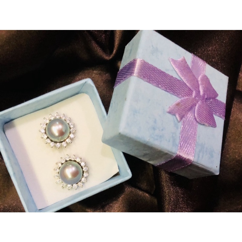 Bông tai bạc s925 màu xám đính đá