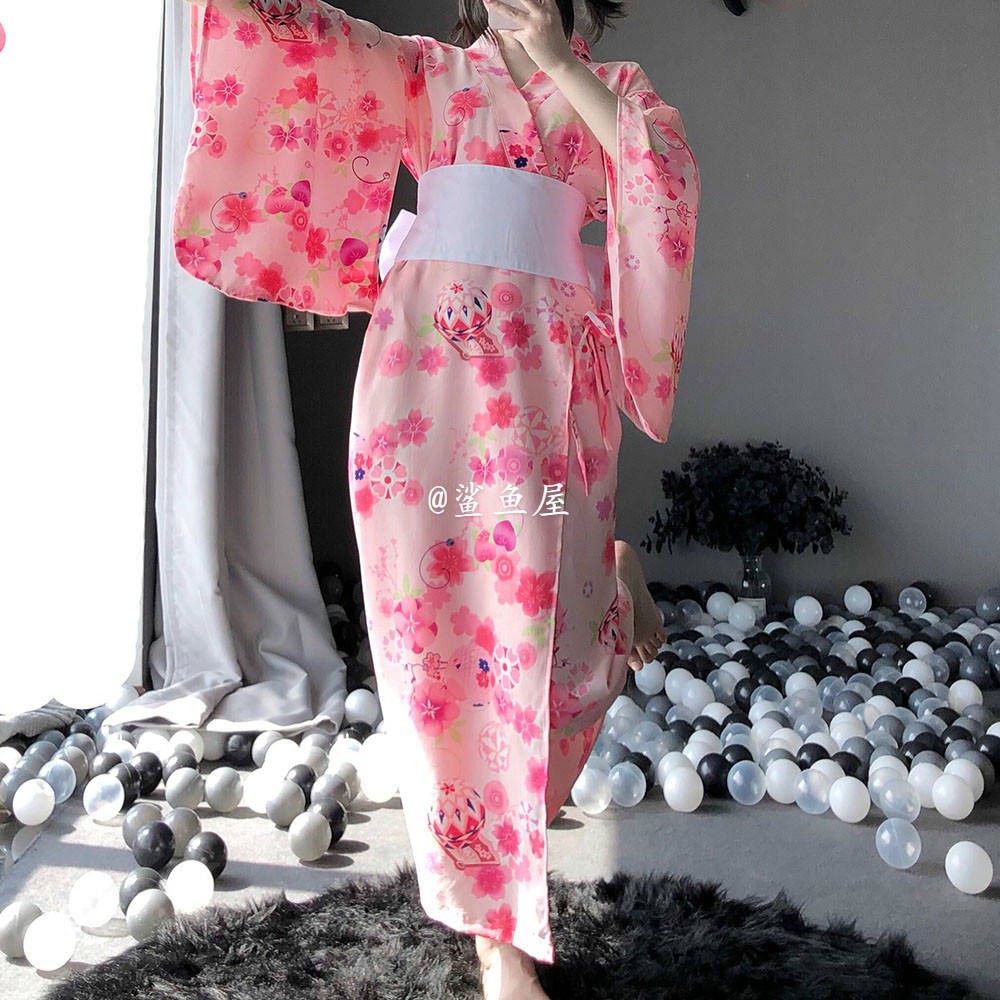 quyến rũ&kích thích& ❁Red Cherry Blossom Kimono Girl Pyjama Cos Nhật Bản Spa Áo choàng Nhật Bản Retro Cải thiện Trang ch