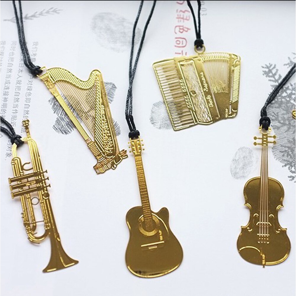1 Phụ kiện đánh dấu trang sách hình đàn violin bằng kim loại có dây đeo