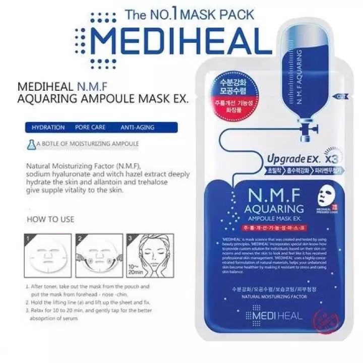 [Mã COSCOCOT3 -8% đơn 250K] Hộp 10 Mặt Nạ Cấp Ẩm Cho Da Mediheal Aquaring Ampoule Mask Ex 27ml x [10 - N.M.F]