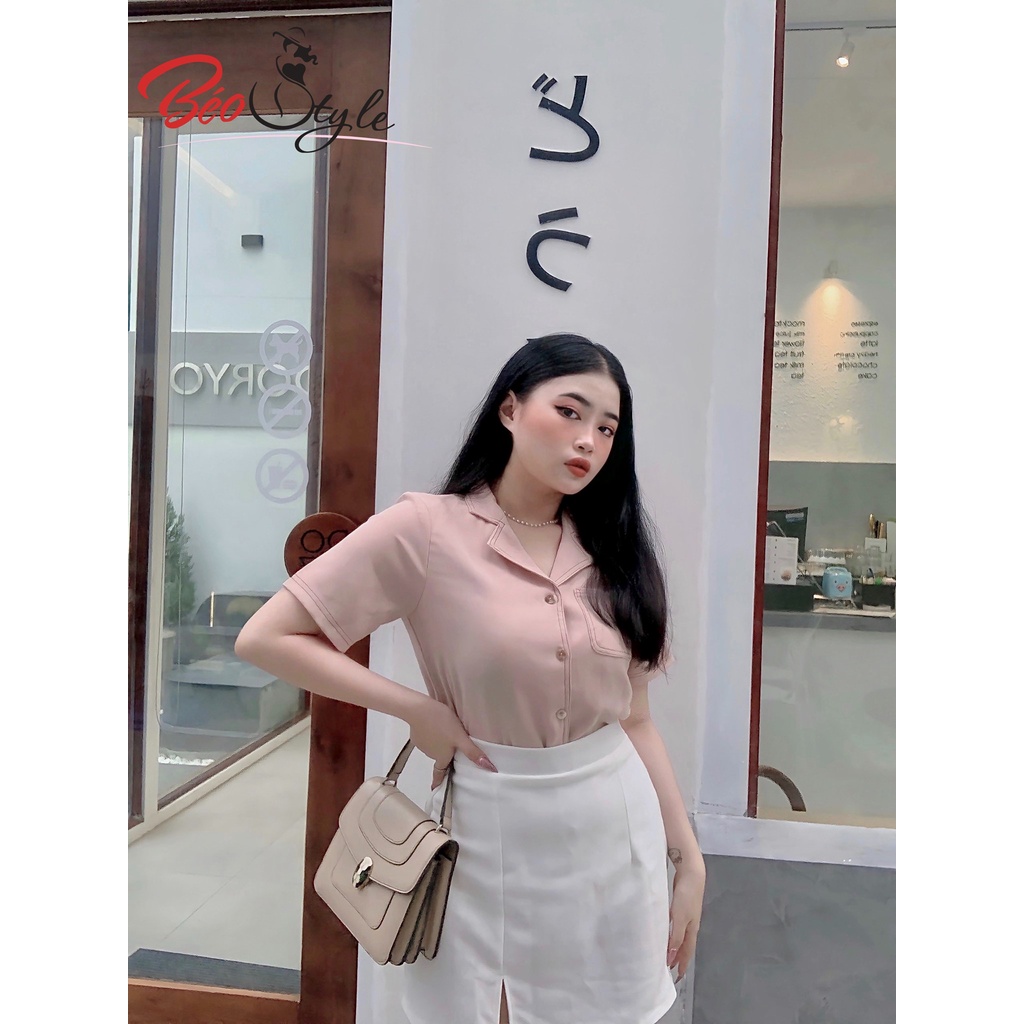 Áo sơ mi bigsize tay ngắn AKBS021 phong cách Hàn Quốc trẻ trung năng động - Dành cho nữ từ 55-95kg