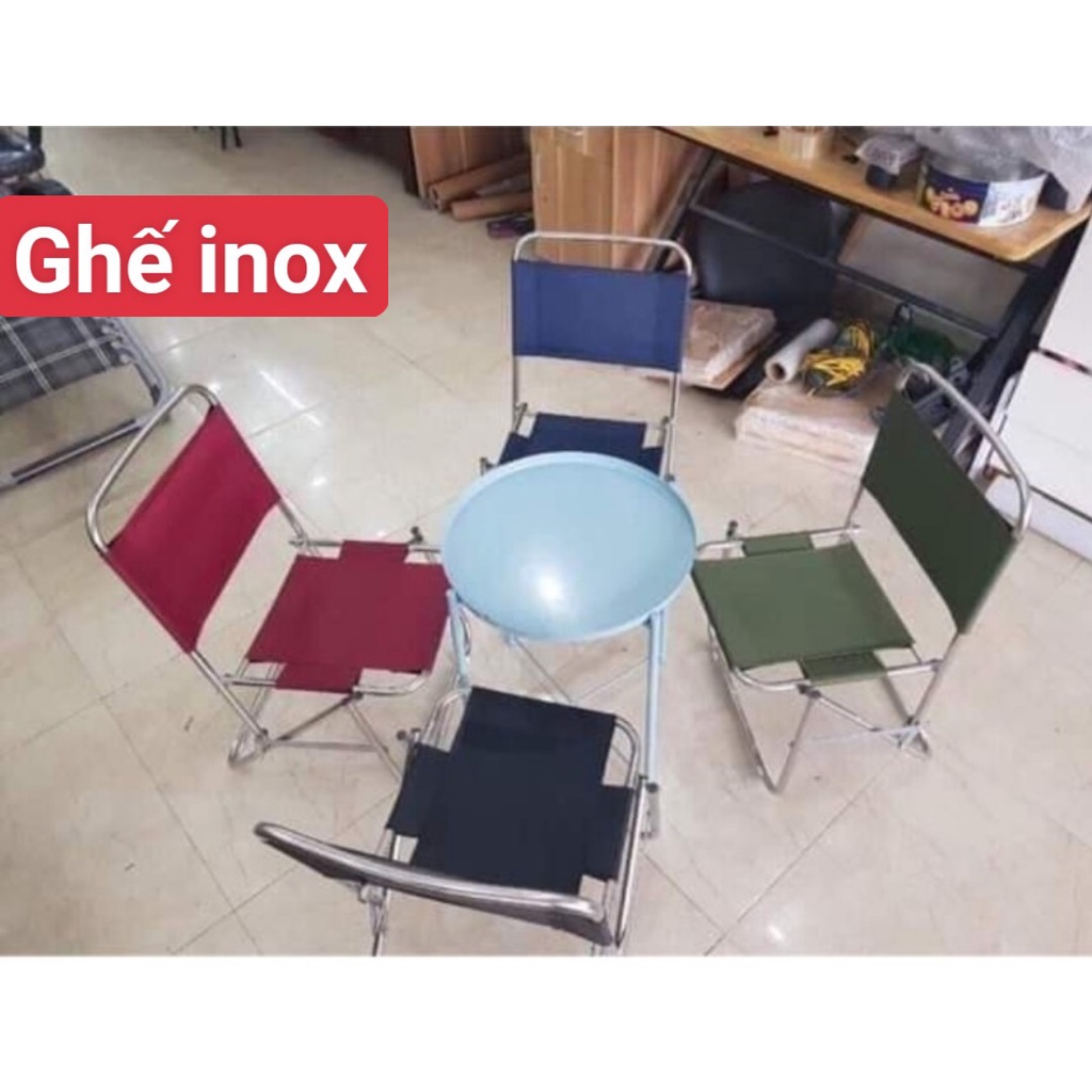 bộ combo bàn ghế inox phục vụ quán uống trà chanh,cà phê, quán ăn vỉa hè(1 bàn và 4 ghế)ghế cao 75cm