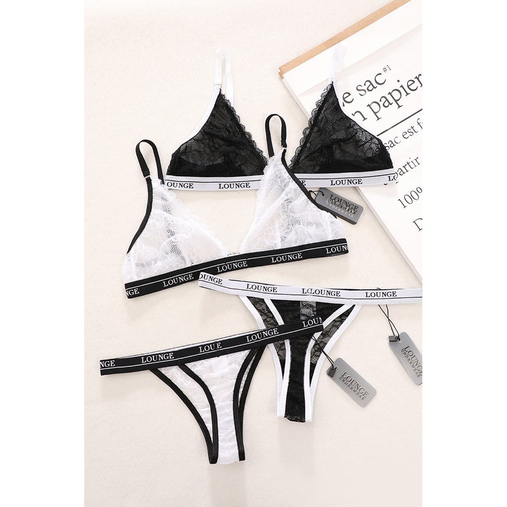 LOUNGE Sale Xả - Áo Bralette Ren Sexy Không Mút Tặng Kèm Quần Lọt Khe Cùng Loại | BigBuy360 - bigbuy360.vn